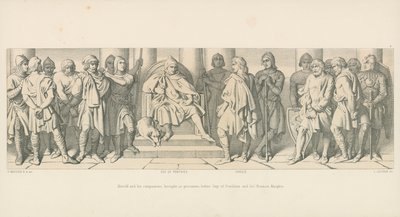 Harold i jego towarzysze, jako więźniowie, przyprowadzeni przed Guya z Ponthieu i jego normańskich rycerzy autorstwa Daniel Maclise