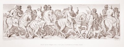 Harold i jego rycerze jadą do miejsca zaokrętowania w Bosham, Sussex, z „Historii o podboju normańskim”, rytego przez L. Grunera, 1866 autorstwa Daniel Maclise