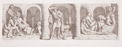 Harold i Sasi są zamknięci w zamku Beaurain, niedaleko Montreuil, z „Historii podboju normańskiego”, wyrytej przez L. Grunera, 1866 autorstwa Daniel Maclise