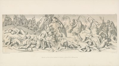 Harold, przed sztandarem Anglii, zostaje przebity przez spadającą strzałę. autorstwa Daniel Maclise