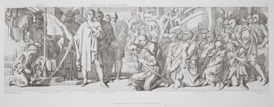 Hołd oddany konsekrowanemu sztandarowi z „Historii podboju normańskiego”, sztychowanej przez L. Grunera, 1866 autorstwa Daniel Maclise