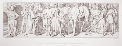 Tymczasem Tostig i Harold Hardrada zwyciężają i otrzymują zgłoszenie miasta York, z „Historii podboju normańskiego”, wyrytej przez L. Grunera, 1866 autorstwa Daniel Maclise