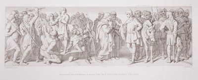 Morcar, wybrany na hrabiego Northumbrii, zamiast Tostiga, Harold mediuje z Nuncjuszami w wyborach, z „Historii podboju normańskiego”, rytowanej przez L. Grunera, 1866 autorstwa Daniel Maclise