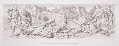 Śmierć Tostiga i Harolda Hardrady po bitwie pod Stamford Bridge, z "Opowieści o podboju normańskim", rycina L. Grunera, 1866 r. autorstwa Daniel Maclise