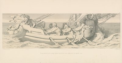 Tostig, pokonany w walce z Haroldem, leci w swojej galerze z angielskiego wybrzeża autorstwa Daniel Maclise