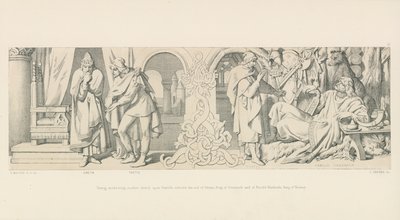 Tostig, rozważając kolejny atak na Harolda, prosi o pomoc Sweyna, króla Danii i Harolda Hardrady, króla Norwegii autorstwa Daniel Maclise
