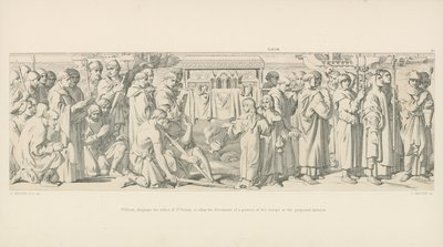 William, wyświetla relikwie św. Walerego, aby ukoić niezadowolenie części swoich żołnierzy z proponowanej inwazji autorstwa Daniel Maclise