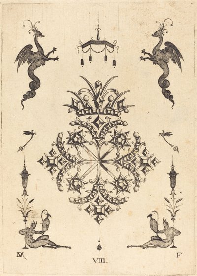 Broszka ze zwierzętami fantasy na górze i faunami z wazonami na dole autorstwa Daniel Mignot