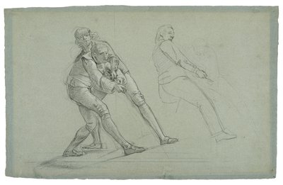 Study for The Siege of Gibraltar (studium postaci ciągnących na linie), 1785-1786 (czarno-biała kreda na szaro-niebieskim papierze) autorstwa Daniel Mytens