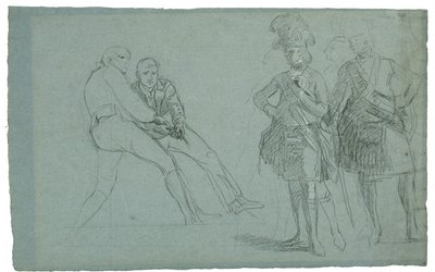 Studium Oblężenia Gibraltaru (Studium podpułkownika Lindsaya i Figury ciągnące linę), ok. 1930 r. 1786-1787 (grafit i kreda czarno-biała na szaro-niebieskim papierze) autorstwa Daniel Mytens