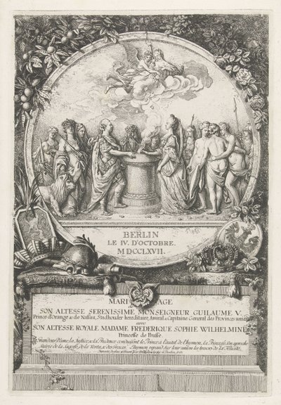 Alegoria małżeństwa Wilhelma V i Wilhelminy Prus, 1767 Mariage de Son Altesse Serenissime Monseigneur Guilaume V. Prince d
