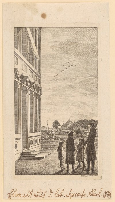 Pierwsza strona „Podręcznika podstaw języka łacińskiego” Schulzego, Berlin 1779 autorstwa Daniel Nikolaus Chodowiecki