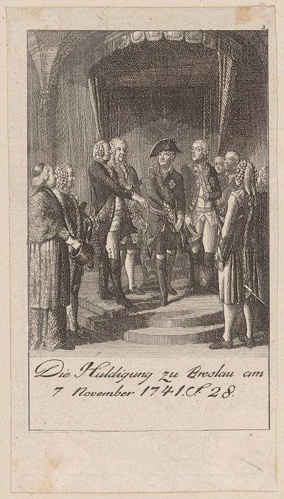 Hołd we Wrocławiu 7 listopada 1741 autorstwa Daniel Nikolaus Chodowiecki