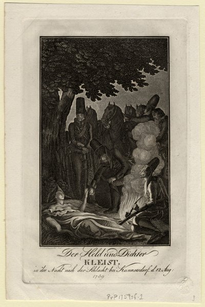 Poeta Ewald von Kleist w bitwie pod Kunersdorfem, 12 sierpnia 1759, ok. 1759 autorstwa Daniel Nikolaus Chodowiecki