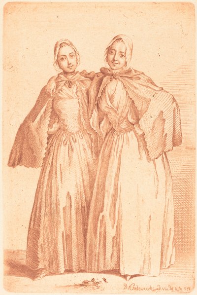 Zwei stehende Damen (Demoiselles Quantin) autorstwa Daniel Nikolaus Chodowiecki