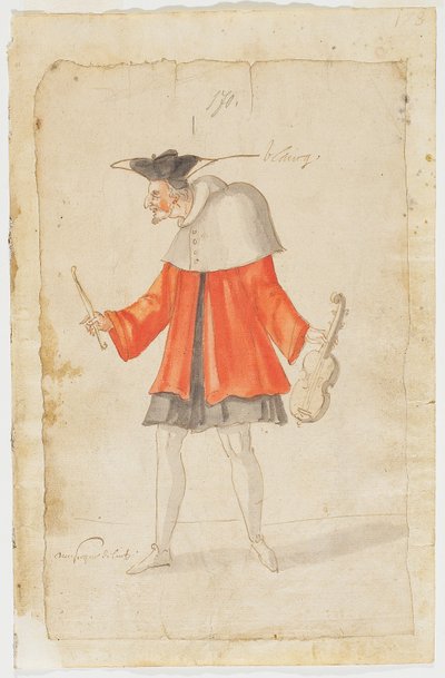 Muzyk z Ballet du Serieux et du Grotesque, 1627 (brązowy tusz i toaleta na papierze czerpanym) autorstwa Daniel Rabel