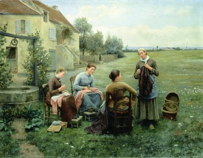 Koło szycia (olej na płótnie) autorstwa Daniel Ridgway Knight