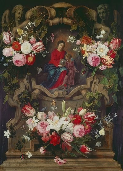 Wianek z kwiatów z Madonną z Dzieciątkiem autorstwa Daniel Seghers