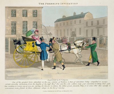 Zaproszenie do tłoczni, z książki "Fashionable Bores, or Coolers in High Life, by Peter Quiz", wydanej w 1824 r. (akwatinta ręcznie kolorowana) autorstwa Daniel Thomas Egerton