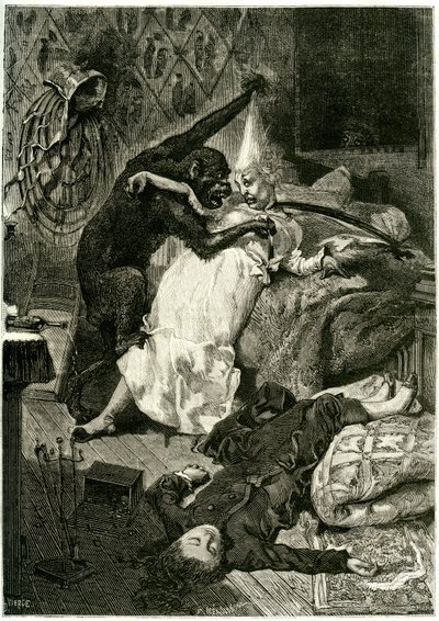 Ilustracja do książki "Morderstwa przy Rue Morgue" autorstwa Edgara Allana Poe autorstwa Daniel Urrabieta (after) Vierge