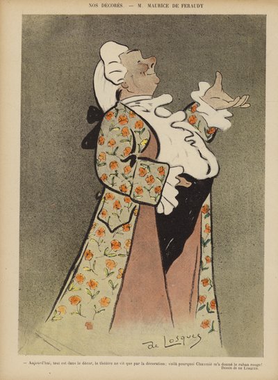 Maurice de Feraudy, francuski autor tekstów i aktor. Ilustracja do Le Rire autorstwa Daniel de Losques