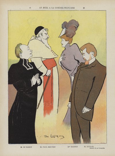 Produkcja sztuki Pojedynek w Komedii Francuskiej. Ilustracja do Le Rire autorstwa Daniel de Losques
