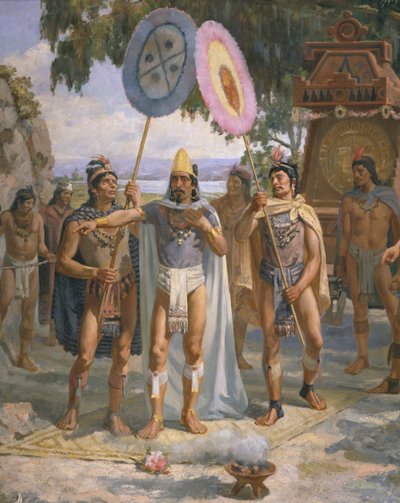 Cesarz Montezuma II (ok.1470-1520) w Chapultepec autorstwa Daniel del Valle