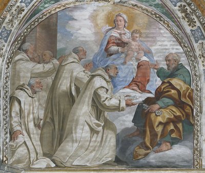 Madonna z Dzieciątkiem zatwierdzający Zakon Kartuzów autorstwa Daniele Crespi