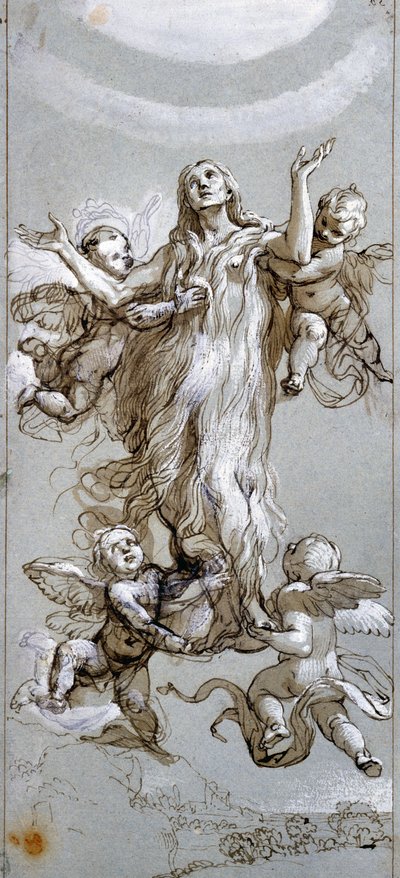 A Assunção de Santa Maria Madalena Guiada por Anjos Desenho de Daniele Crespi (1598-1630) Séc. XVII Madrid, Museu do Prado Polonês autorstwa Daniele Crespi