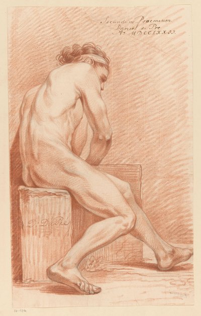 Siedzący mężczyzna nago, widok z boku (II nagroda 1772) autorstwa Daniël Dupré