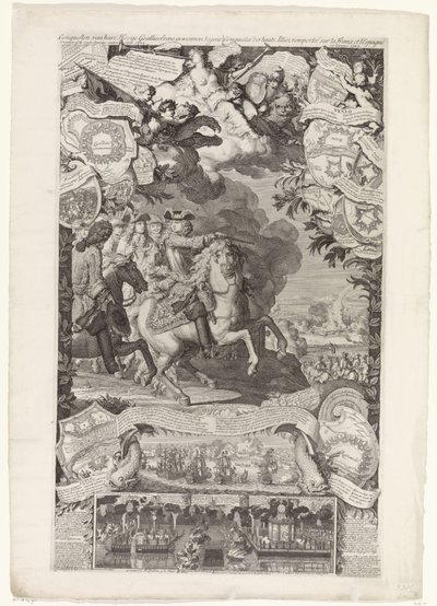 Zwycięstwo aliantów nad Francuzami i Hiszpanami, 1702 Podboje jej wysokich aliantów wygrane z Vranckrijck i Hiszpanią w roku 1702 / Conquestes des hauts Alliez remportée sur la France et L