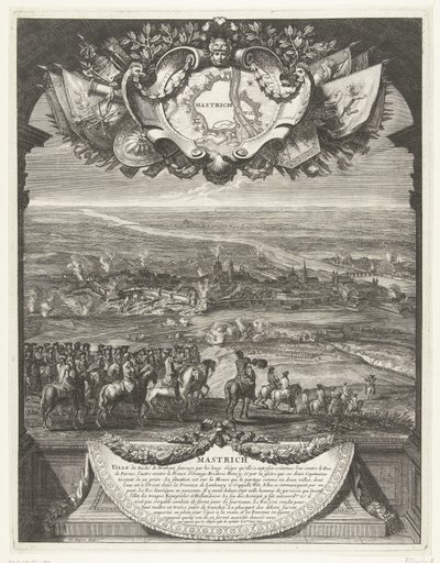 Podbój Maastricht przez Francuzów 30 czerwca 1673 r. Mastrich (tytuł na obiekcie) Grandes Conquêtes du Roi (tytuł serii) autorstwa Daniël Marot (I)