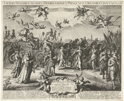 Alegoryczny triumfalny wjazd Fryderyka Henryka, 1629 Victori-Waeghen vanden Serene Airways Książę Orangien, Grób Nassou itp. (tytuł na obiekcie) autorstwa Daniël van den Bremden