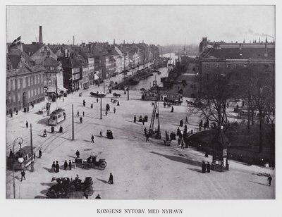 Kjobenhavn / Kopenhaga: Kongens Nytorv z Nyhavn (zdjęcie czarno-białe) autorstwa Danish Photographer