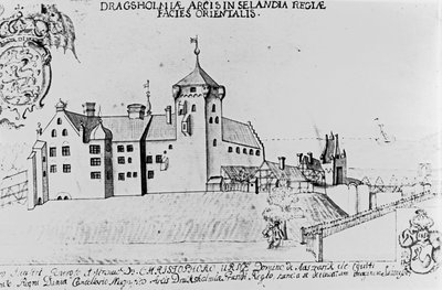 Zamek Dragsholm, Sealand (pióro i atrament na papierze) autorstwa Danish School