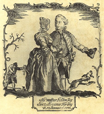 Szczęście się dla ciebie kręci, hrabio Struensee! 1772 (drzewryt) autorstwa Danish School
