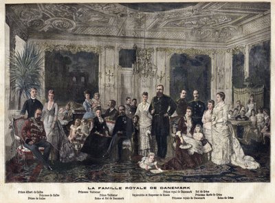 Rodzina królewska Danii (kolorowy grawerunek) autorstwa Danish School