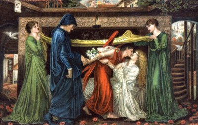 Dante Alighieri spotyka Beatrice, ok. 1900 (pocztówka) autorstwa Dante Gabriel (after) Rossetti