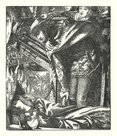 Pani Shalott (rycina) autorstwa Dante Gabriel (after) Rossetti