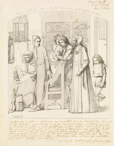 Dante rysujący anioła w pierwszą rocznicę śmierci Beatrice, 1848-9 autorstwa Dante Gabriel Charles Rossetti