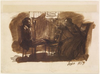 Elizabeth Siddal rysująca Rossettiego autorstwa Dante Gabriel Charles Rossetti
