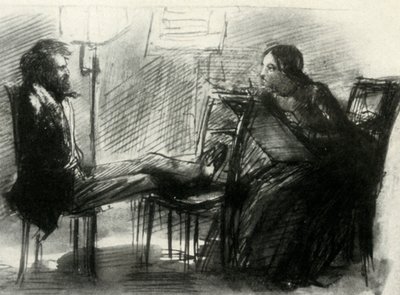 Elizabeth Siddal rysująca Rossetti, 1853, 1947. autorstwa Dante Gabriel Charles Rossetti