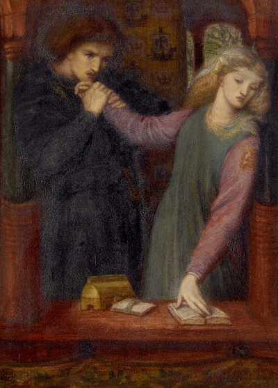 Hamlet i Ofelia, 1866 (akwarela i guma arabska na papierze) autorstwa Dante Gabriel Charles Rossetti