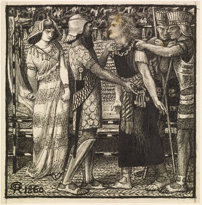 Józef oskarżony przed Potyfarem (ukończona kompozycja) autorstwa Dante Gabriel Charles Rossetti