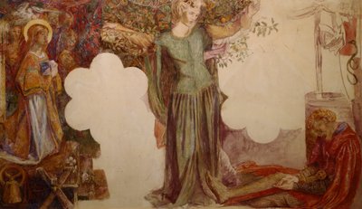 Sir Lancelot przez swój grzech uniemożliwił wejście do Kaplicy Świętego Graala autorstwa Dante Gabriel Charles Rossetti