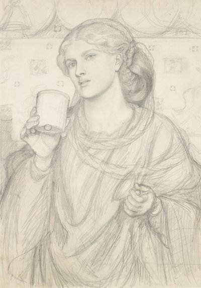 Studium do „Kielicha miłości” (ołówek na papierze) autorstwa Dante Gabriel Charles Rossetti