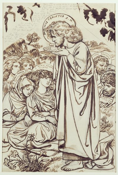 Kazanie na Górze (atrament, długopis i akwarela na papierze) autorstwa Dante Gabriel Charles Rossetti