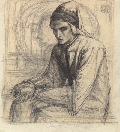 Dante w medytacji trzymający granat autorstwa Dante Gabriel Rossetti