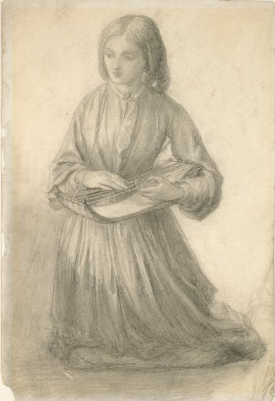 Elizabeth Siddal grająca na instrumencie strunowym, c1852 autorstwa Dante Gabriel Rossetti