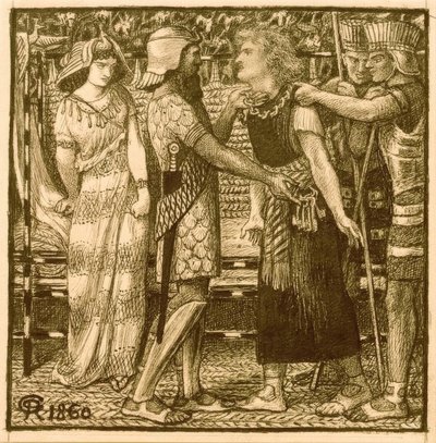 Józef oskarżony przed Potyfarem autorstwa Dante Gabriel Charles Rossetti